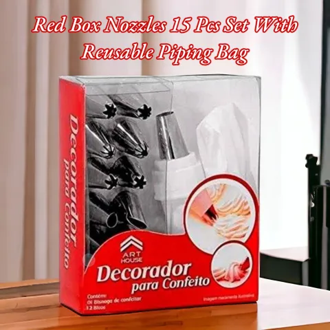 Red Box Nozzles 15 Pcs Set With Reusable Piping Bag