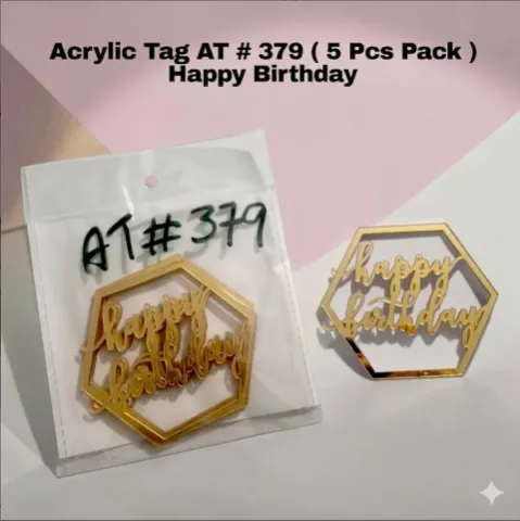Acrylic Tag AT # 379 ( 5 Pcs Pack ) Happy Birthday