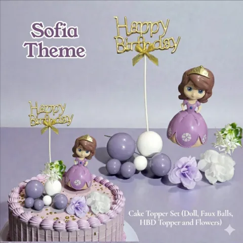 Cake Topper Set | Doll, Faux Balls, HBD Topper and Flowers