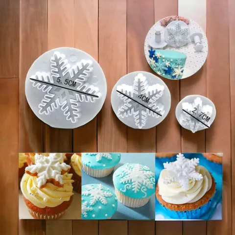 Snowflake Plunger Fondant Cutter 3 Pcs Set