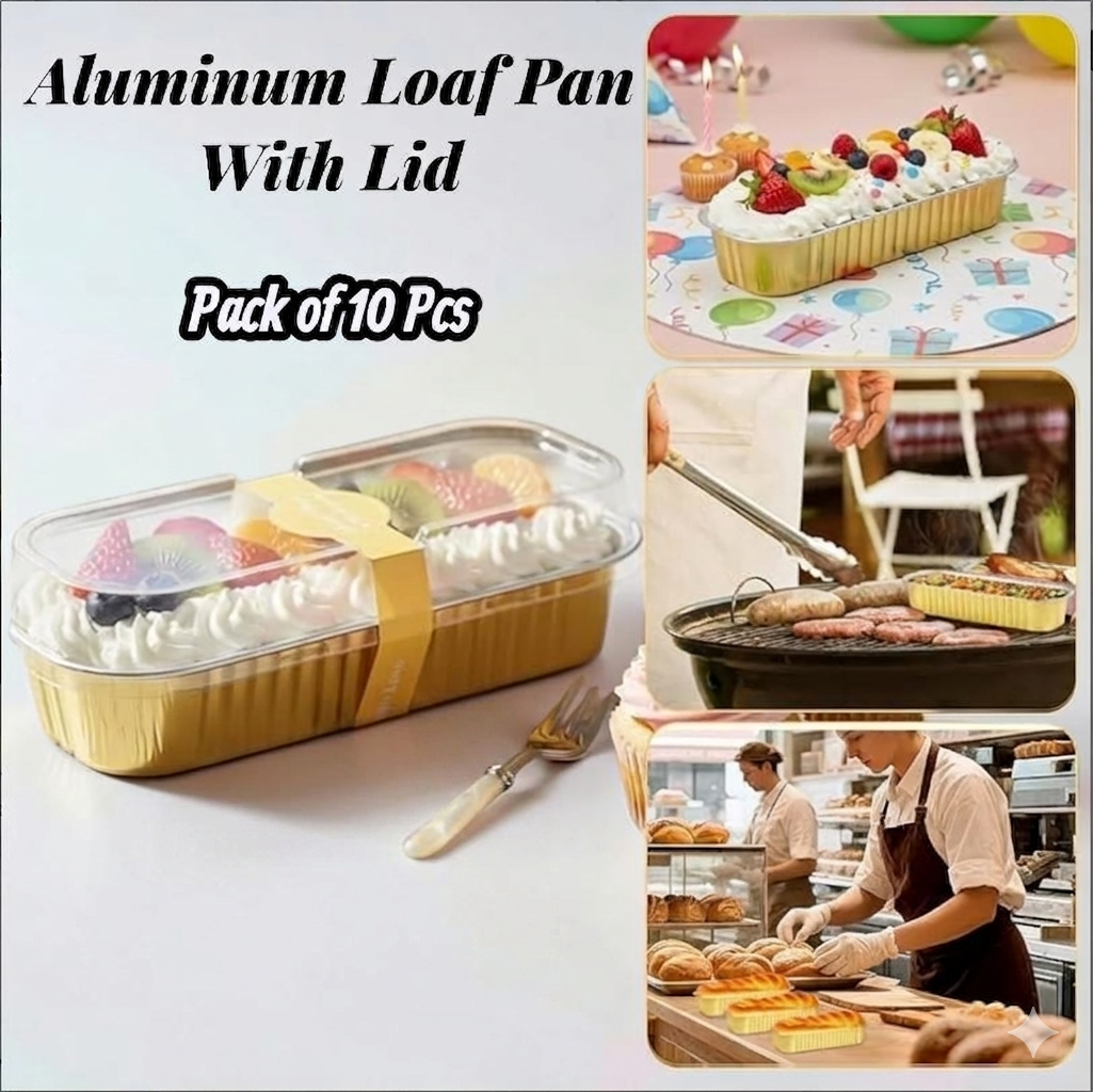 Aluminum Loaf Pan With Lid Pack of 10 Pcs